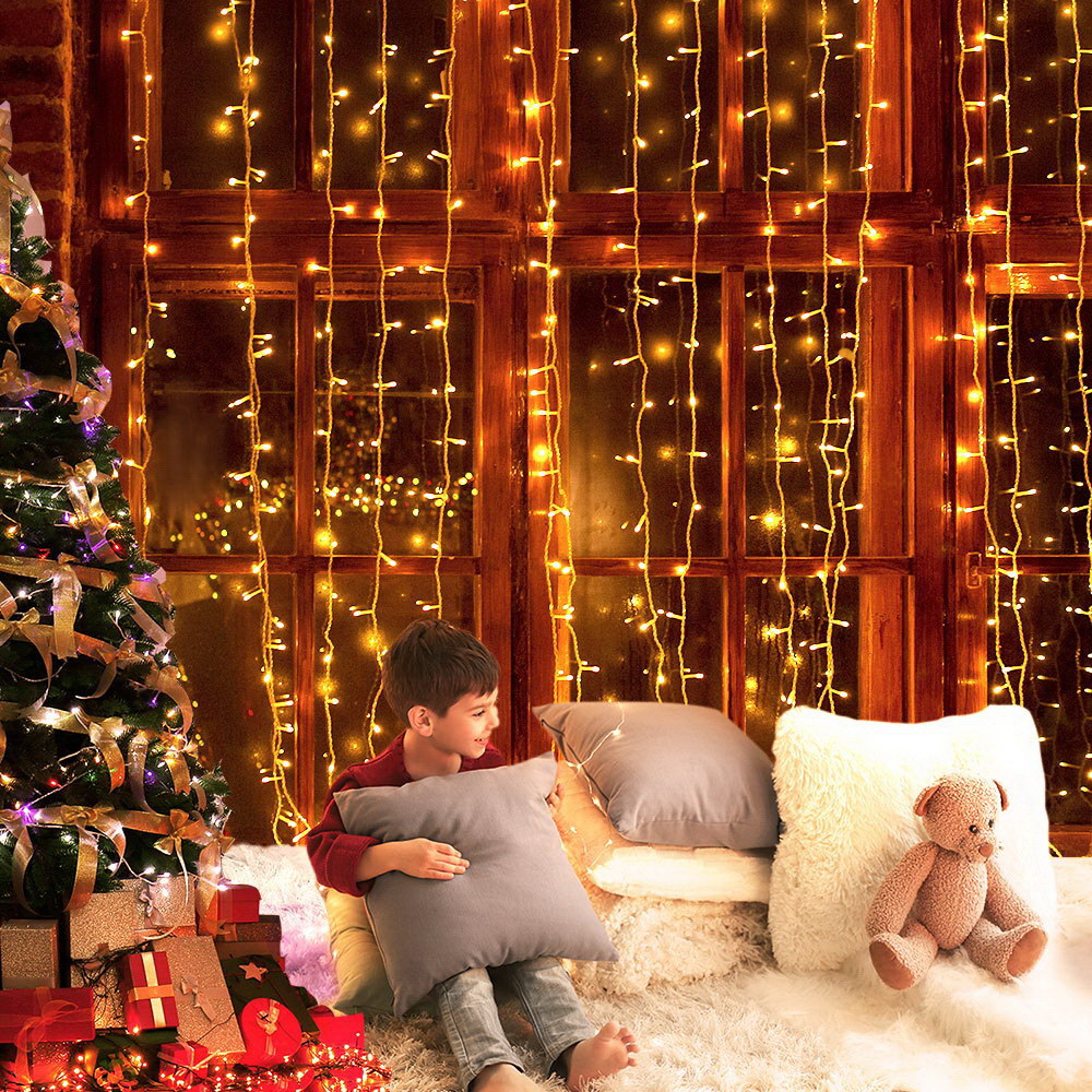 Jingle Jollys 6X3M Christmas Lights Curtain Light Warm White 600 LED