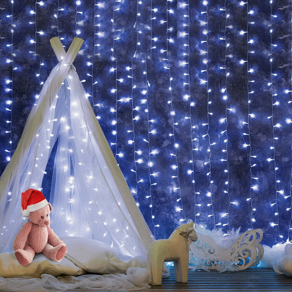 Jingle Jollys 6X3M Christmas Lights Curtain Light Cool White 600 LED