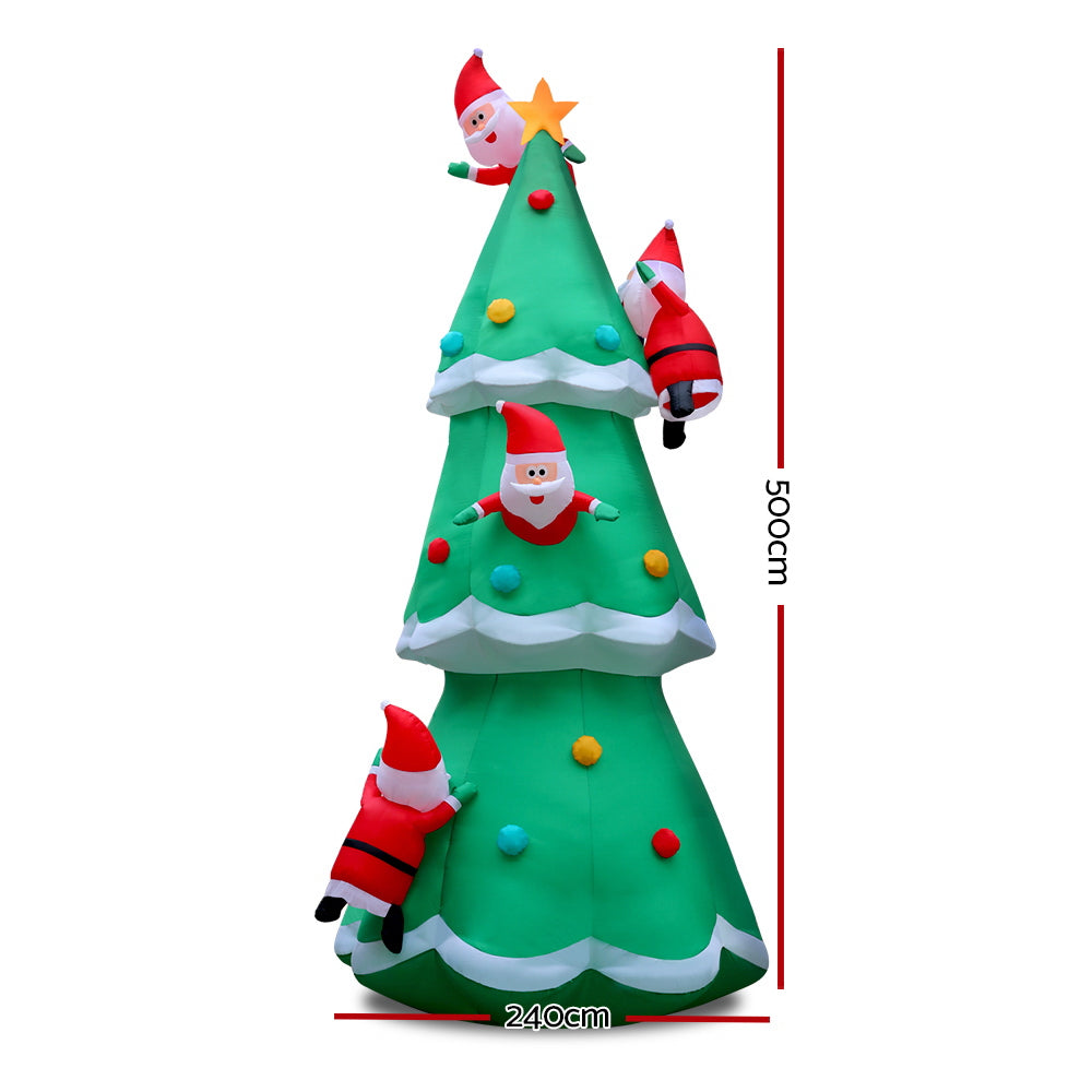 Jingle Jollys Christmas Inflatable Santa Tree 5M Illuminated Decorations