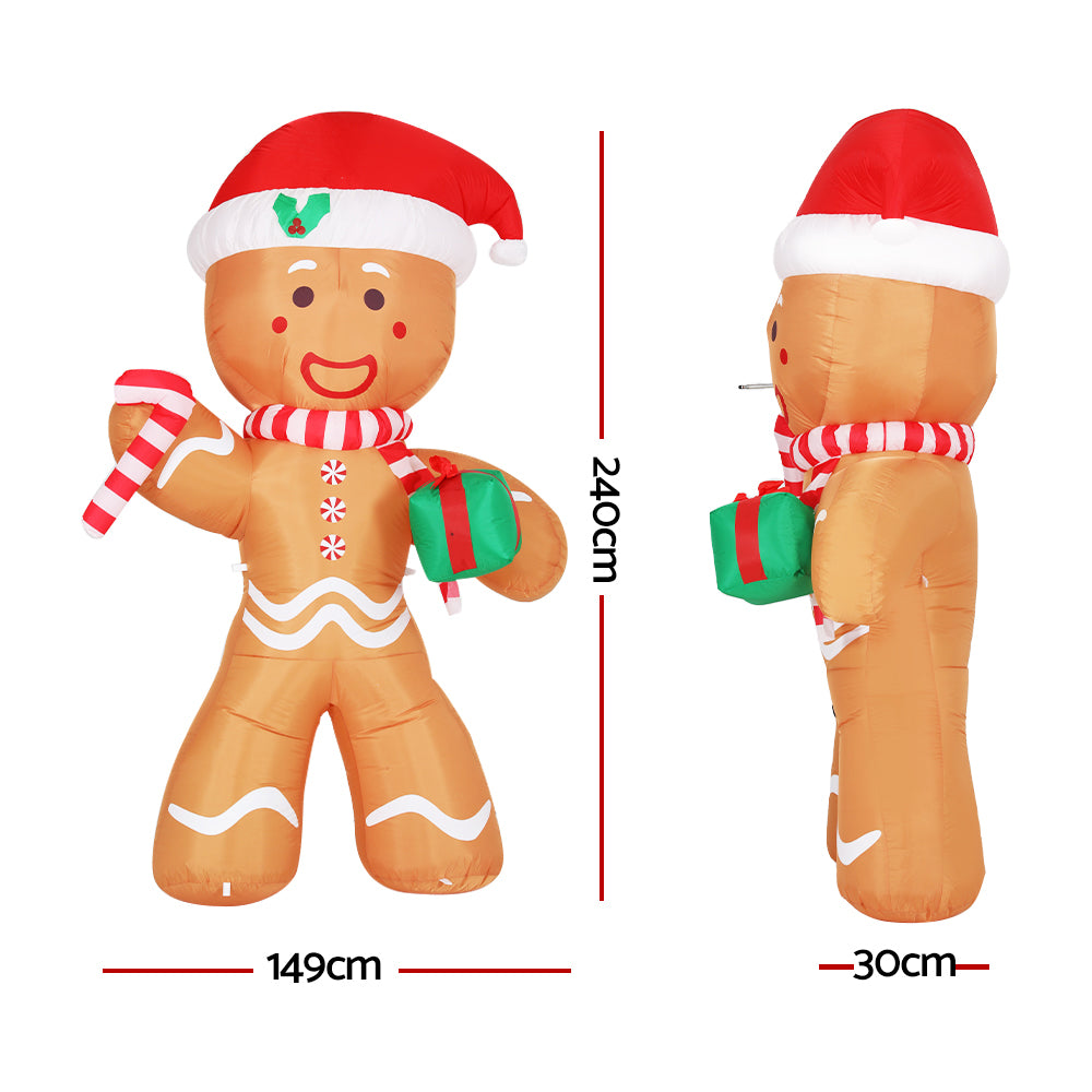 Jingle Jollys Christmas Inflatable Gingerbread Man 2.4M Illuminated Decorations