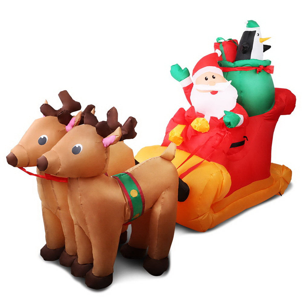 Jingle Jollys Christmas Inflatable Santa Sleigh 2.2M Illuminated Decorations