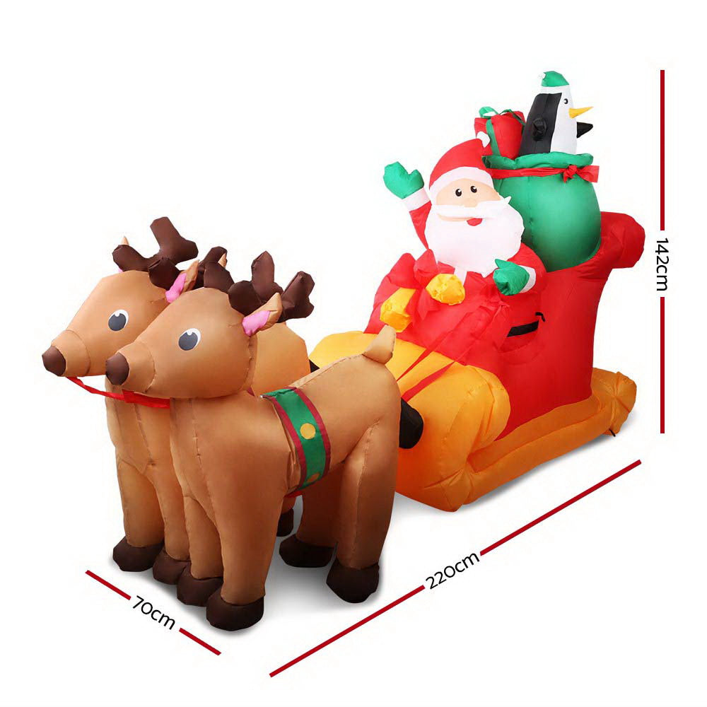 Jingle Jollys Christmas Inflatable Santa Sleigh 2.2M Illuminated Decorations