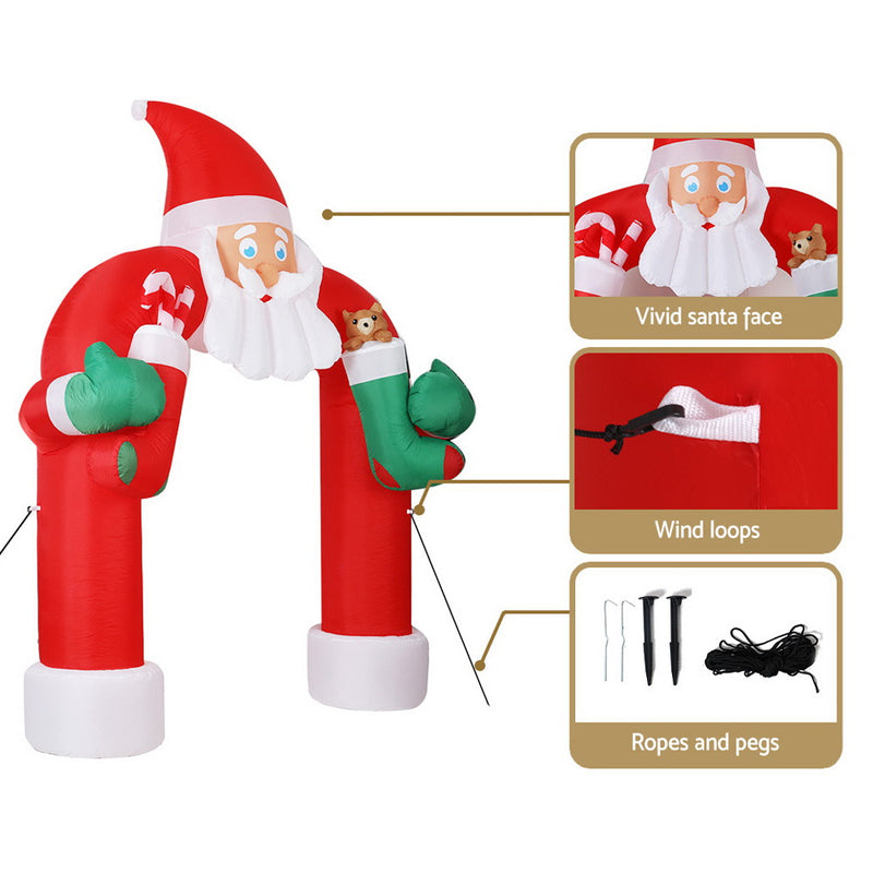 Jingle Jollys Christmas Inflatable Santa Archway 2.3M Outdoor Decorations Lights