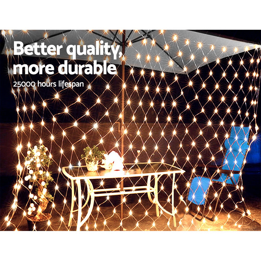 1000 LED Warm Net String Lights, 8 Modes, 4x6M - Jingle Jollys