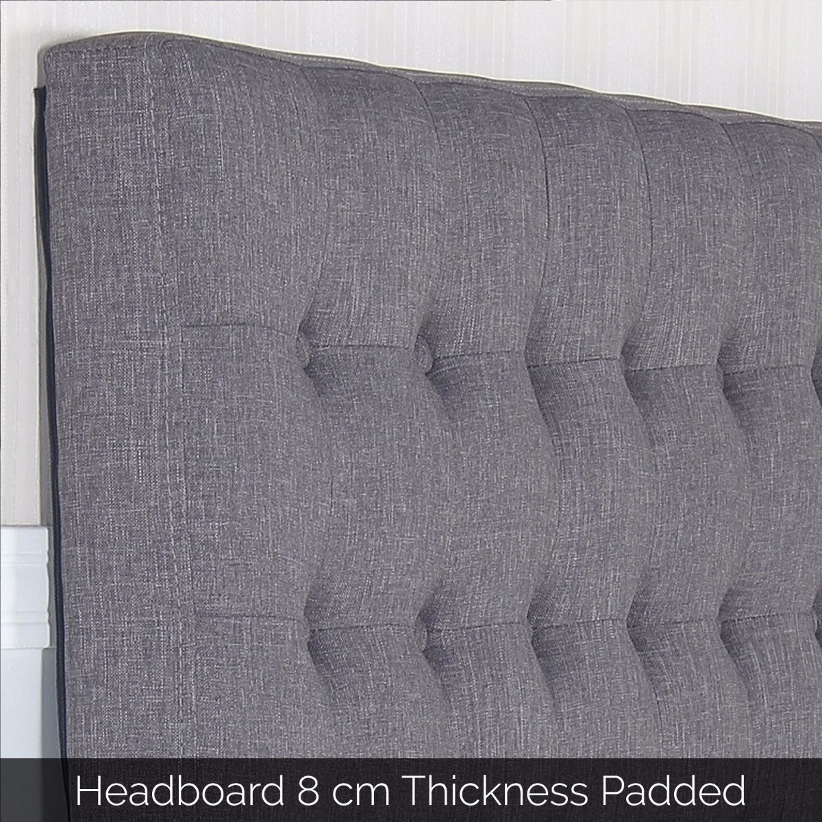 Linen Upholstered Charcoal Double Headboard with Tufted Buttons