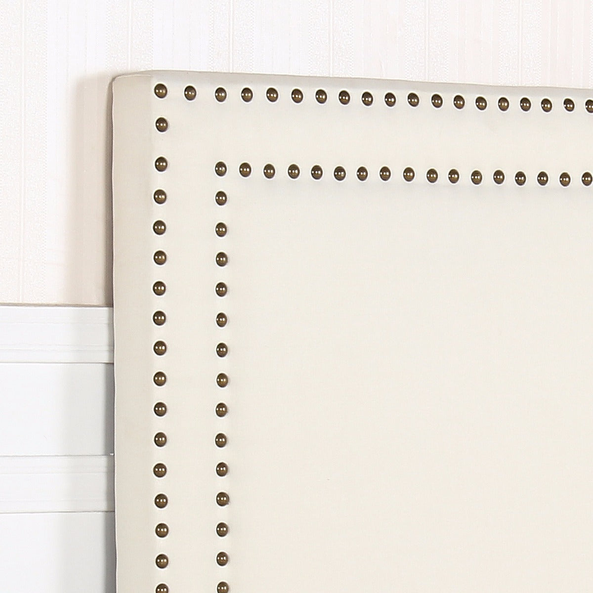 Queen White Linen Headboard with Studded Buttons