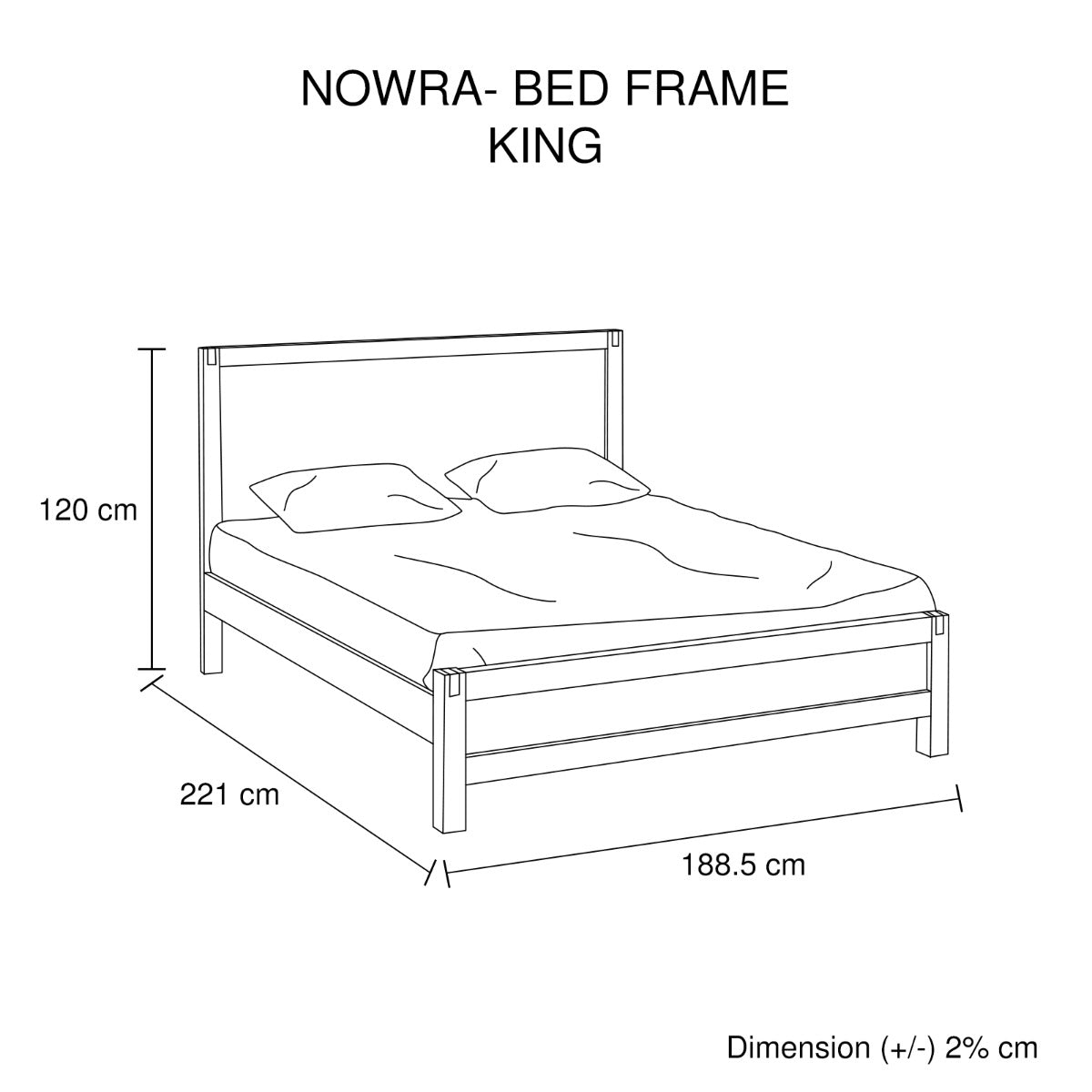 Solid Acacia King Size Bed Frame, Oak Finish Timber Slats