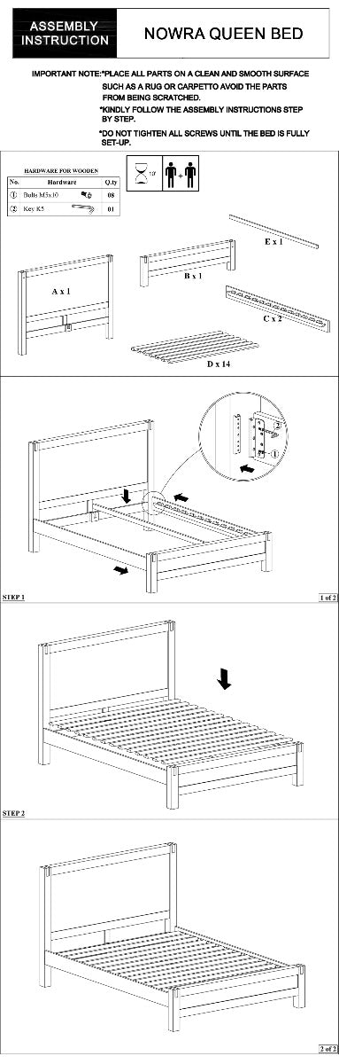 Solid Acacia Queen Bed Frame, Metal Support, Chocolate Finish