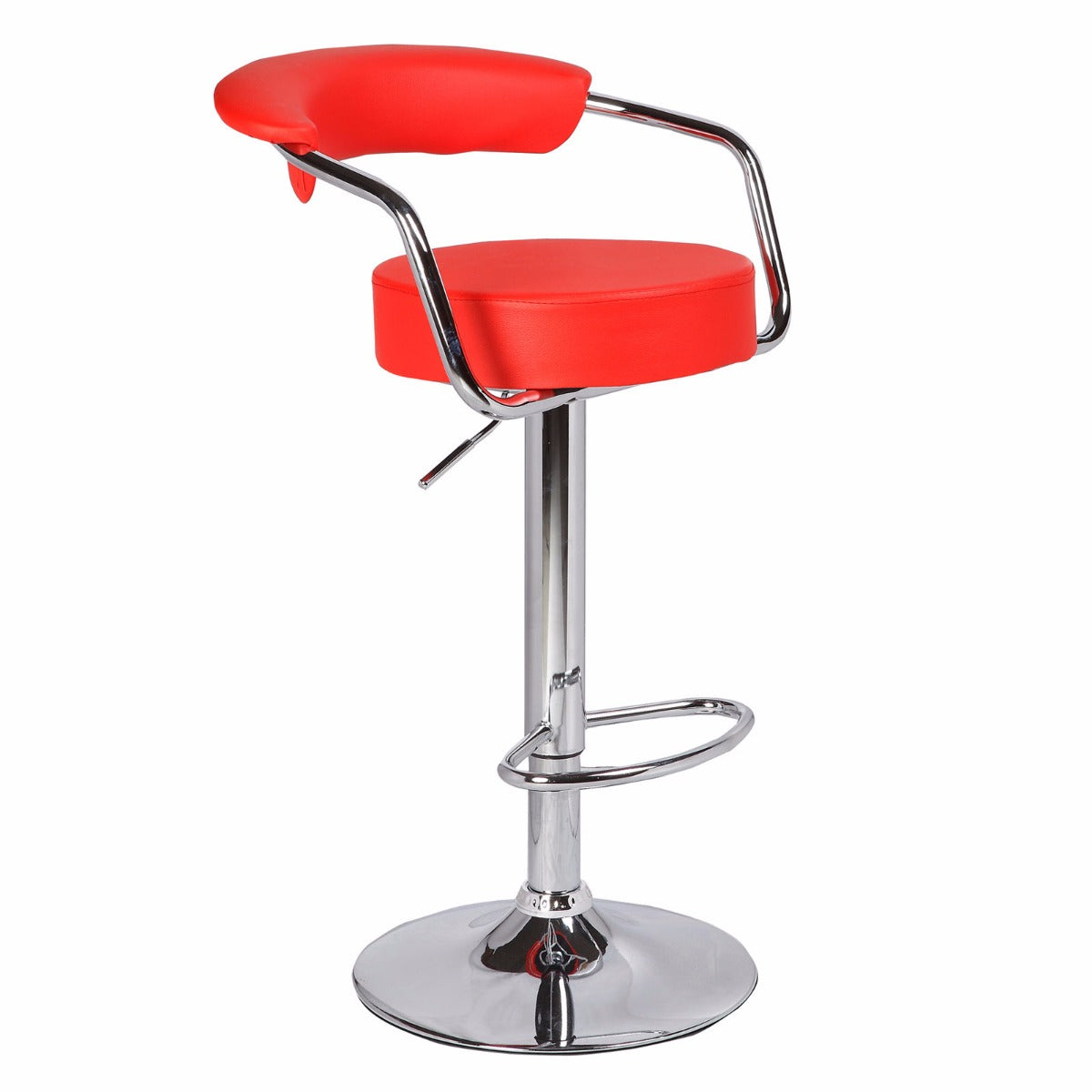 Adjustable Red Faux Leather Bar Stools, Swivel, Set of 2