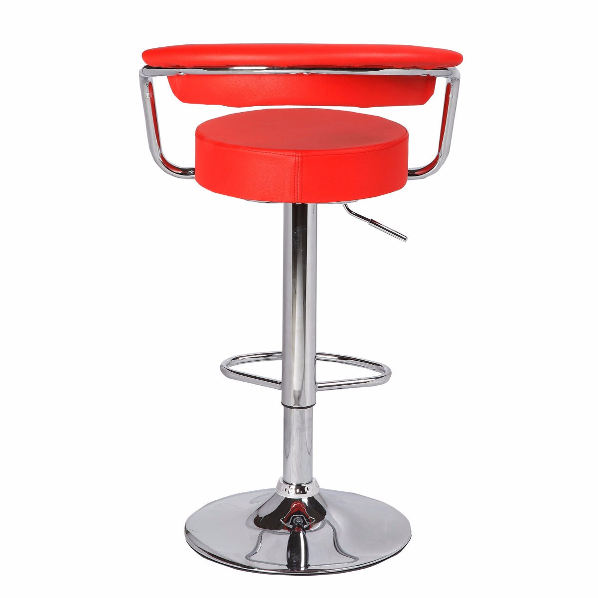 Adjustable Red Faux Leather Bar Stools, Swivel, Set of 2