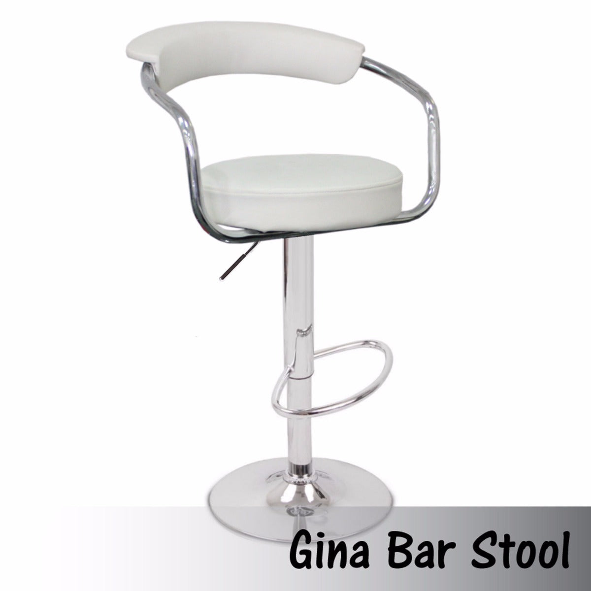 2X Adjustable White Faux Leather Bar Stools Swivel Chrome Base