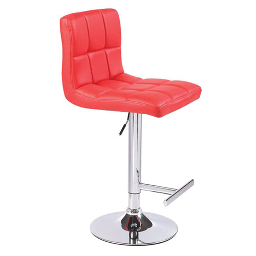 Adjustable Red Faux Leather Bar Stools with Footrest, Swivel, Chrome Base