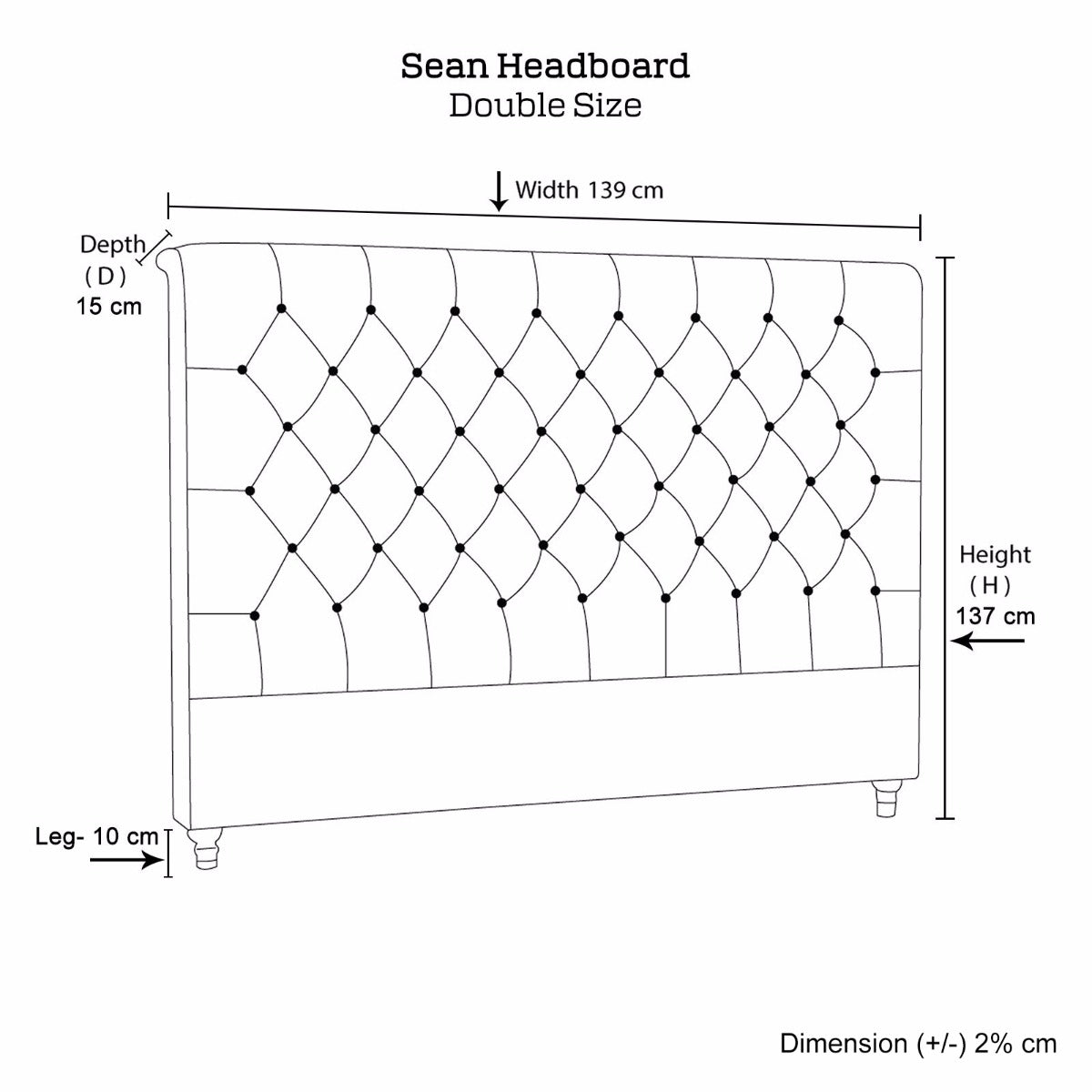 French Provincial Upholstered Headboard, Double, Charcoal