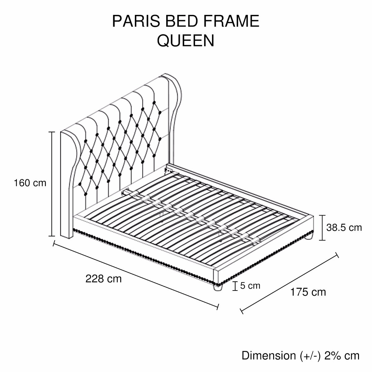 Beige Upholstered High Bedhead Queen Bed Frame, Sturdy