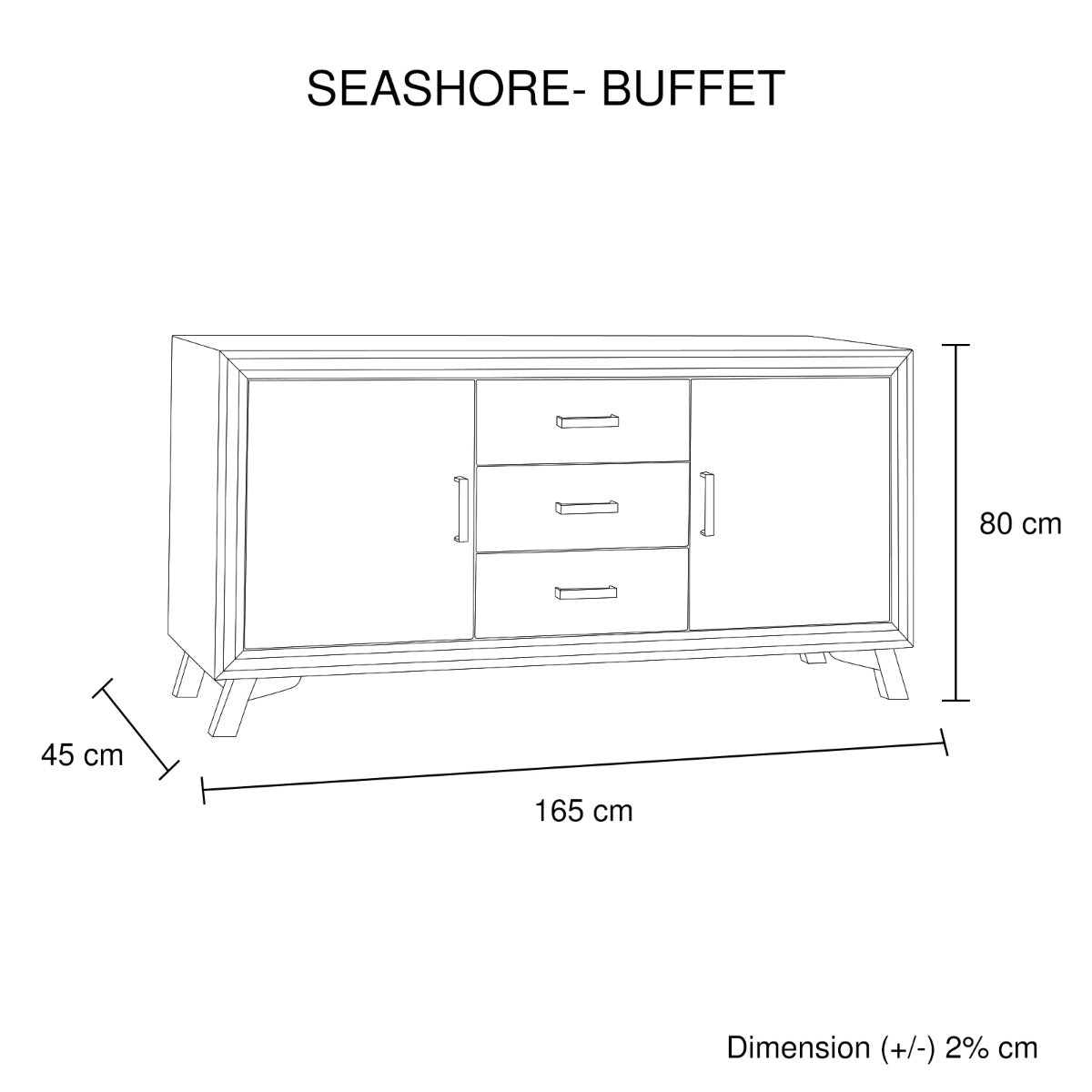 Solid Acacia & Veneer Sideboard with Drawers, Silver Brush