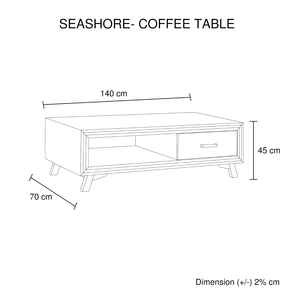 Minimal Solid Wood Coffee Table 2-Drawer Storage